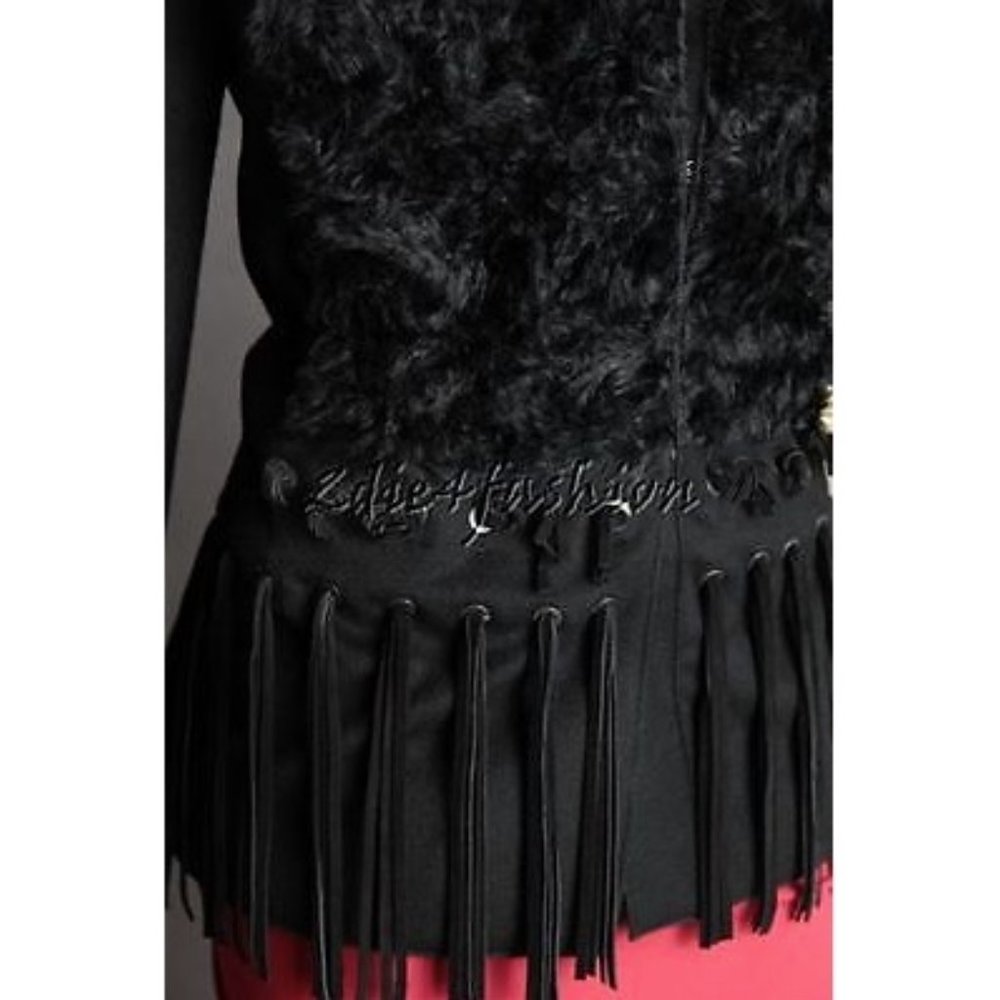 New with Tags PRADA Black Mohair Fur Suede Leather Fringe Wool Jacket 8 - Picture 2 of 8